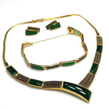 Vintage 14K Gold Plated Gemstone Jewelry: Necklace, Bracelet, Post Earrings, 1990s Vintage Jewelry