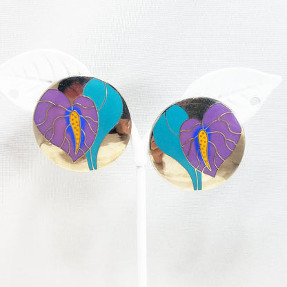 Vintage Laurel Burch "Antherium" Earrings, Rhodium Plated, 1980s Vintage Jewelry