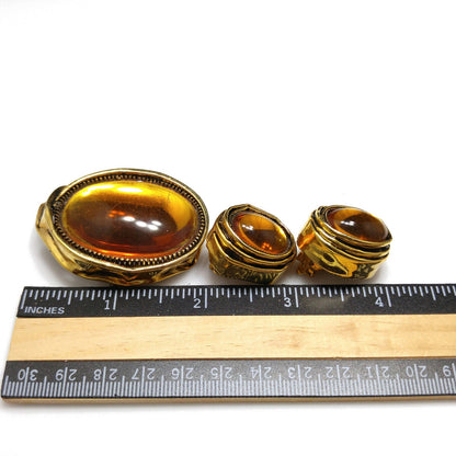 Vintage Carnegie Modernist Brooch Earrings, Light Topaz Glass, 1950s Vintage Jewelry
