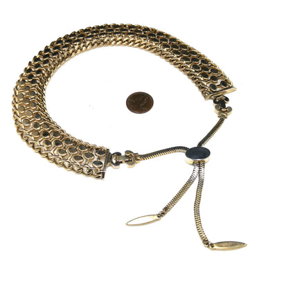 Mid Century MONET Collar Necklace, Tassel Down Back & Two Clasps, Gold Plated, 1950s Vintage Jewelry