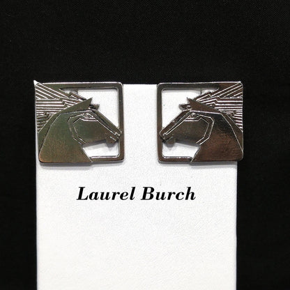 Vintage Laurel Burch Stallion Horse Post Earrings, Rhodium Plated