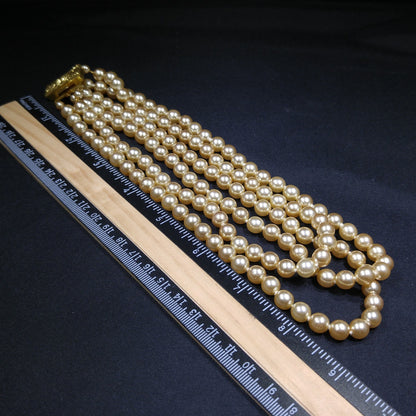 Faux Pearl Champagne Necklace, Three Strands, Glass Pearls, 1960s Vintage Jewelry