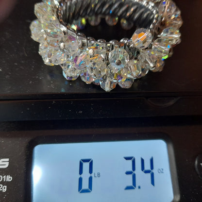 Vintage Japan Expandable Bracelet, Clear Crystal Beads, Cha Cha, 1960s Jewelry
