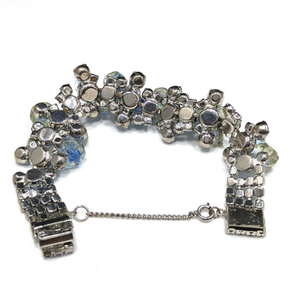 Light Blue AB Rhinestone Bracelet, Glass Dangle Clear Beads, Rhodium Plated, 1950s Vintage Jewelry