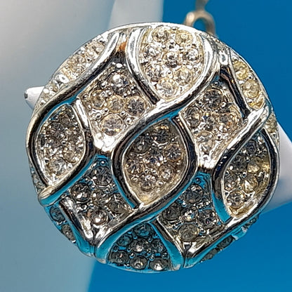 Vintage Kramer Bracelet Clip Earrings Set, Clear Rhinestones, Rhodium Plated, 1960s Jewelry