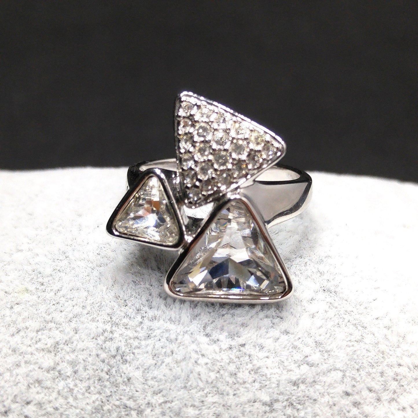 Swarovski Three Triangle Ring, Crystal & Pave, Rhodium Plated, Size 7.5
