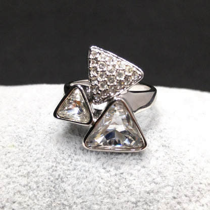 Swarovski Three Triangle Ring, Crystal & Pave, Rhodium Plated, Size 7.5