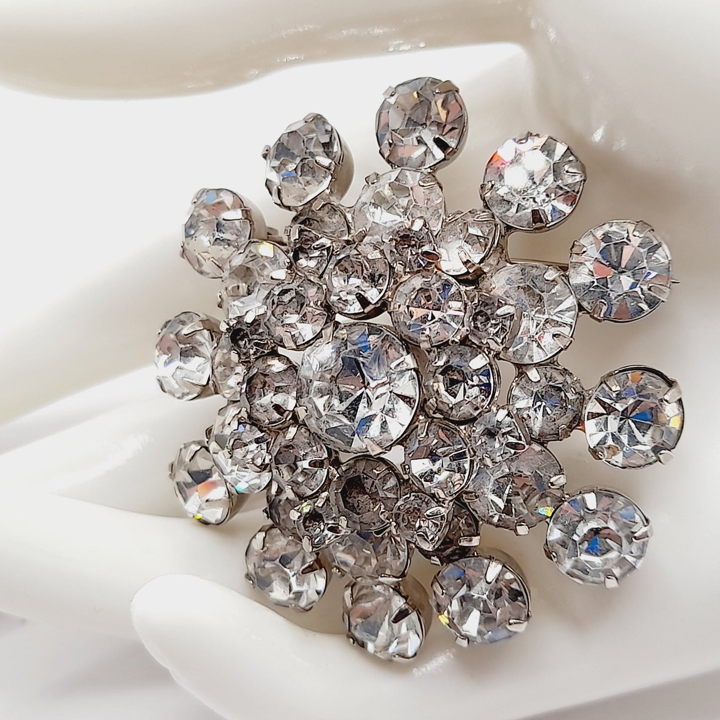 Vintage Clear Rhinestone Wedding Rhodium Plated 2 Inch Brooch