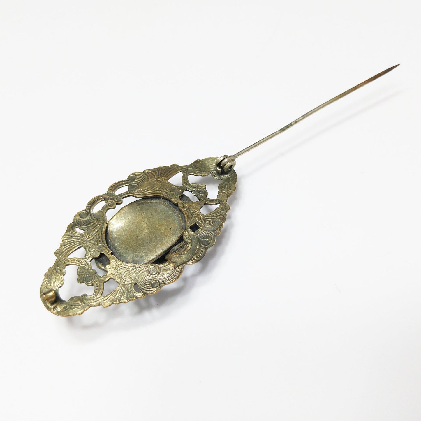 Antique Art Nouveau Brass Dragon Brooch Blue Glass Jewel Open C Clasp 1910s