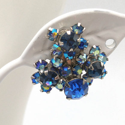 Kramer AB Blue Bracelet Clip Earrings Set, Aurora Borealis, 1960s Vintage Jewelry