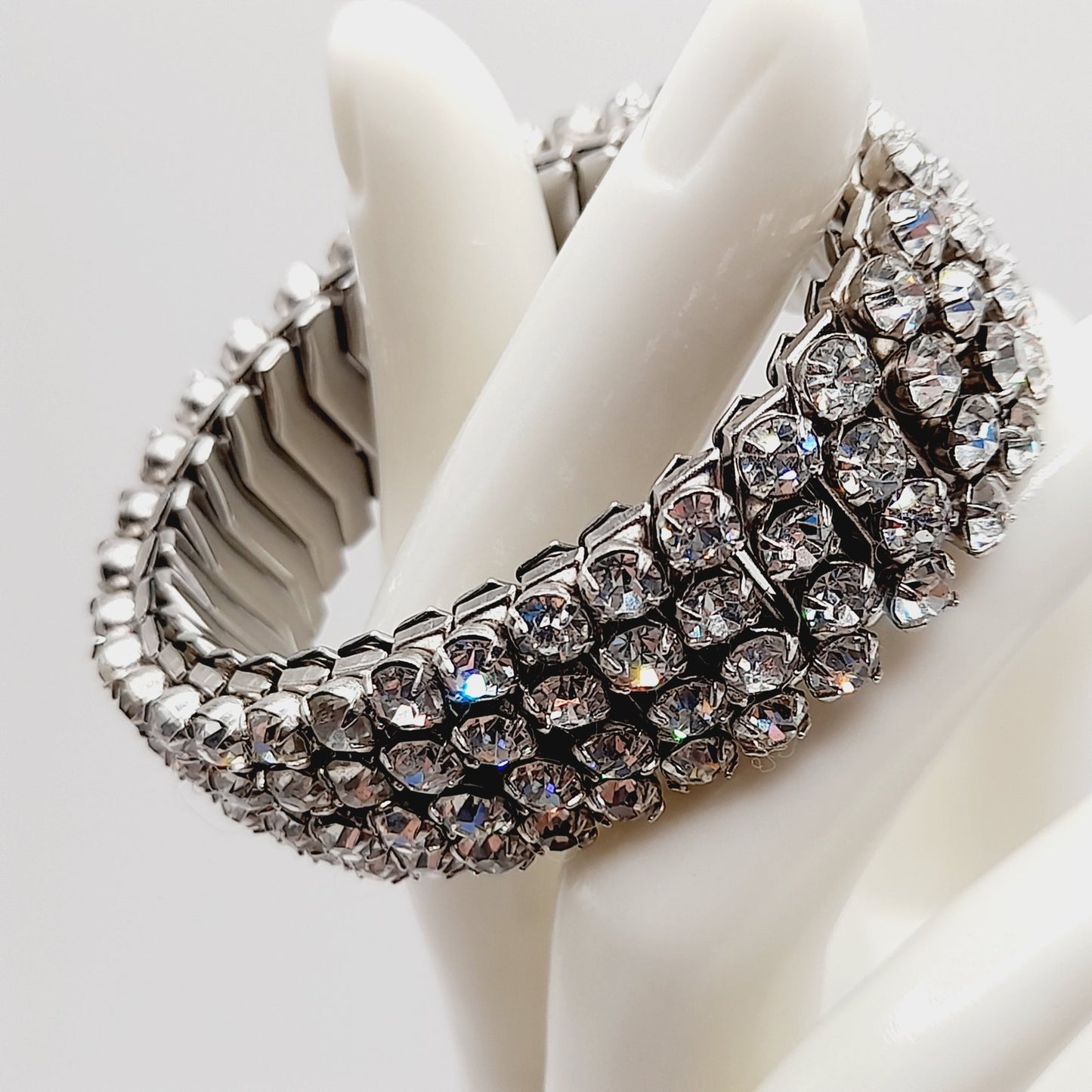 Vintage Airflex Rhinestone Bracelet – Wide Stretch Band, Made in USA, Mid-Century