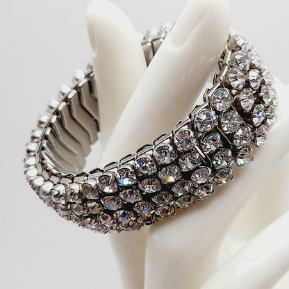 Vintage Airflex Rhinestone Bracelet – Wide Stretch Band, Made in USA, Mid-Century