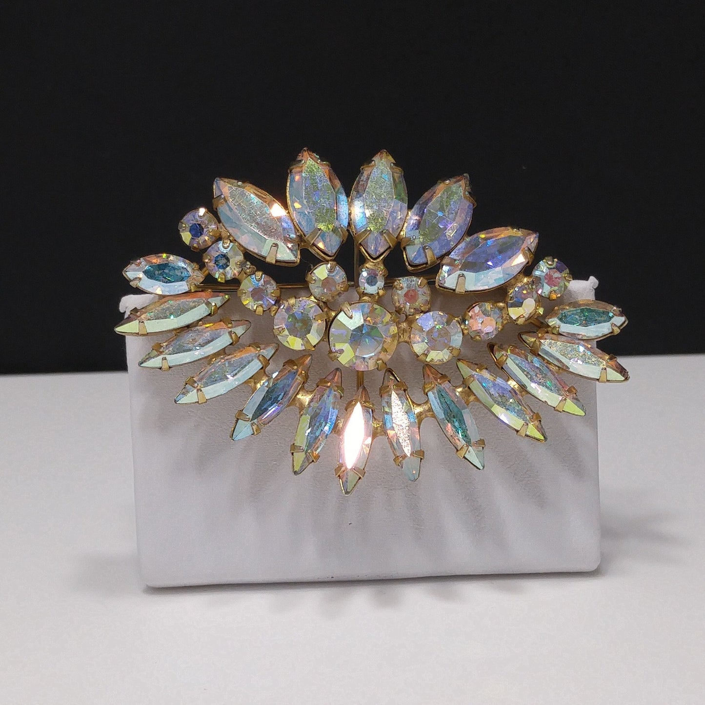 Clear Aurora Borealis Floral Brooch, Wedding Bridal Bouquet, 1960s Vintage Jewelry