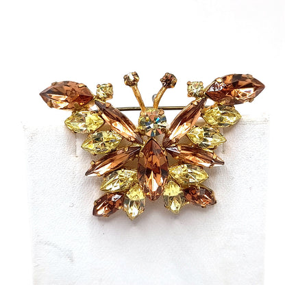 Vintage Austrian Butterfly Brooch - Topaz Crystal Rhinestones