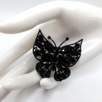 Vintage Butterfly Brooch, Japanned Black Enamel, Made in Austria, 1950s