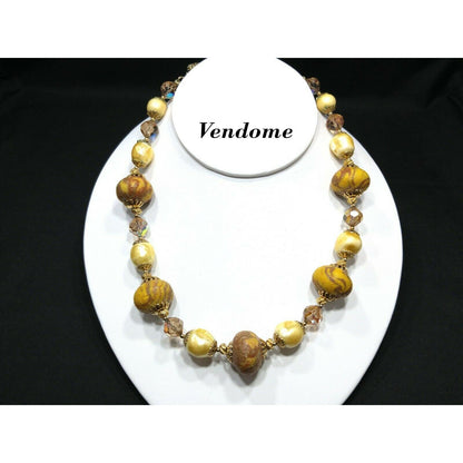 Vintage Vendome Art Bead Necklace Faux Baroque Pearls & AB Crystals 1960s