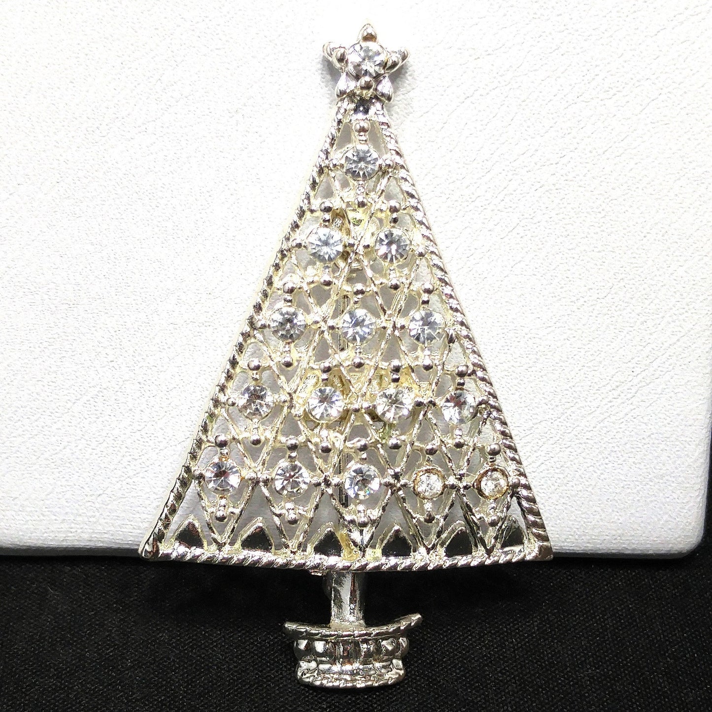 Eisenberg Ice Christmas Tree Brooch, Silver Tone, Clear Rhinestones