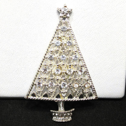 Eisenberg Ice Christmas Tree Brooch, Silver Tone, Clear Rhinestones