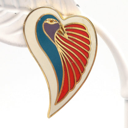 Vintage Laurel Burch "Dove Heart" Post Earrings, Cloisonne Enamel, Gold Plated