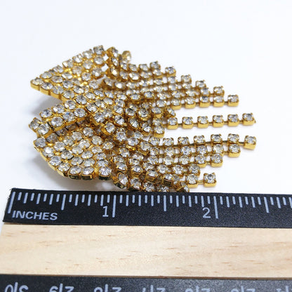 Vintage Rhinestone Dangle Brooch, Gold Plated, 1960s Vintage Jewelry, 2 1/2 Inches