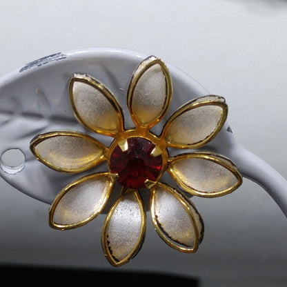 Bugbee & Niles Floral Cuff Bracelet Screw-back Earrings Set, Red Rhinestones, 1940s