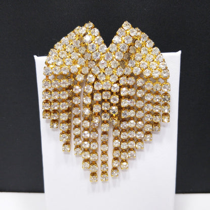 Vintage Rhinestone Dangle Brooch, Gold Plated, 1960s Vintage Jewelry, 2 1/2 Inches
