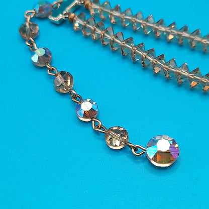 Light Topaz Crystal Necklace, Aurora Borealis, Rhinestone End Bars, 1960s Vintage Jewelry