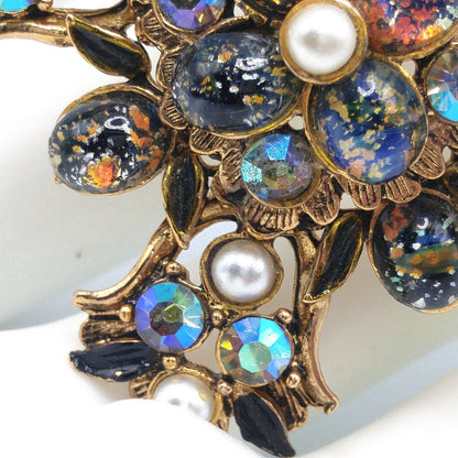 Vintage Maltese Cross Brooch, Foil Cabs, Faux Pearls AB Rhinestones, Vintage Jewelry