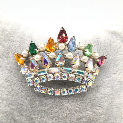 Unsigned B. David Rhinestone Crown Brooch, Mother's Crown, 1960s Vintage Jewelry