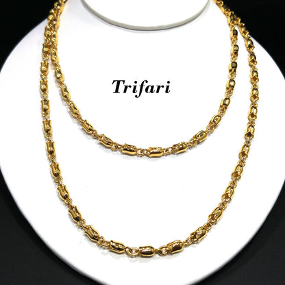 Crown Trifari Rose Bud Chain Necklace, Gold Plated, 1960s Vintage Jewelry