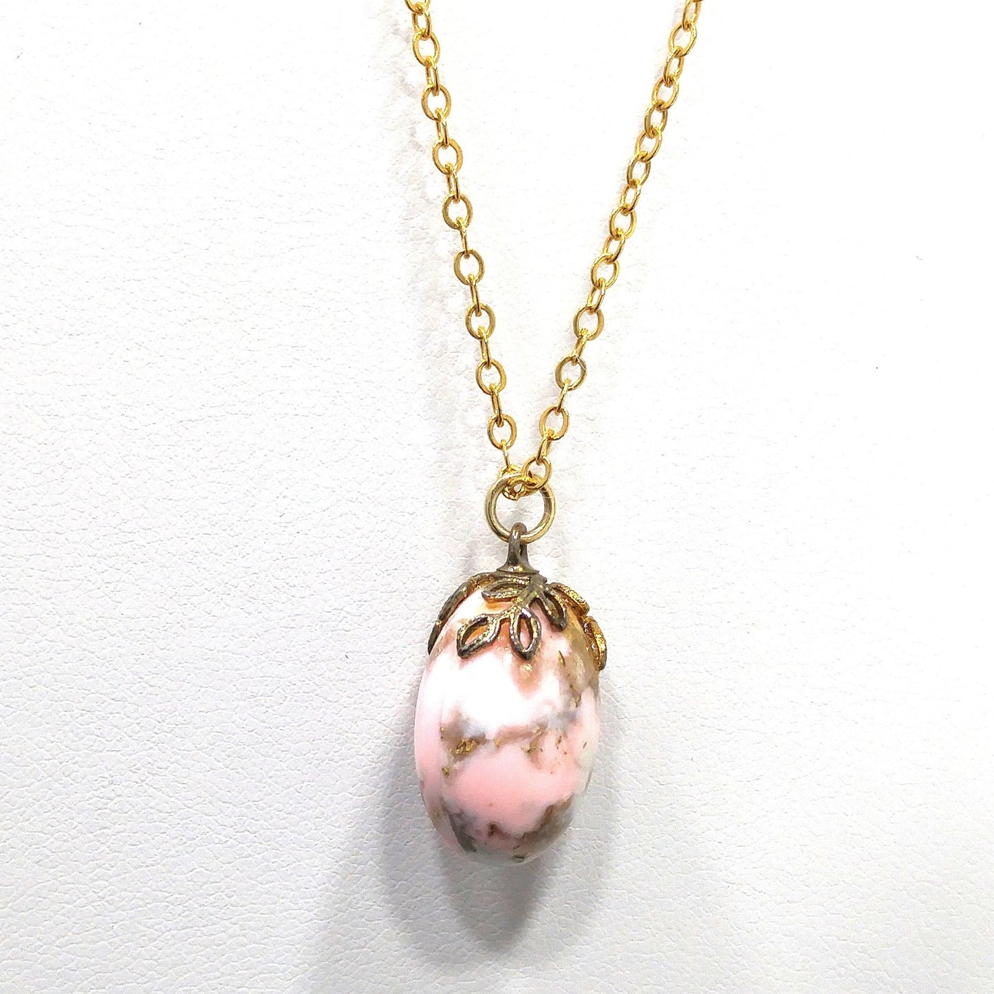 German Pink Gold Glitter Robins Egg Bracelet & Necklace, 1950s Vintage Jewelry