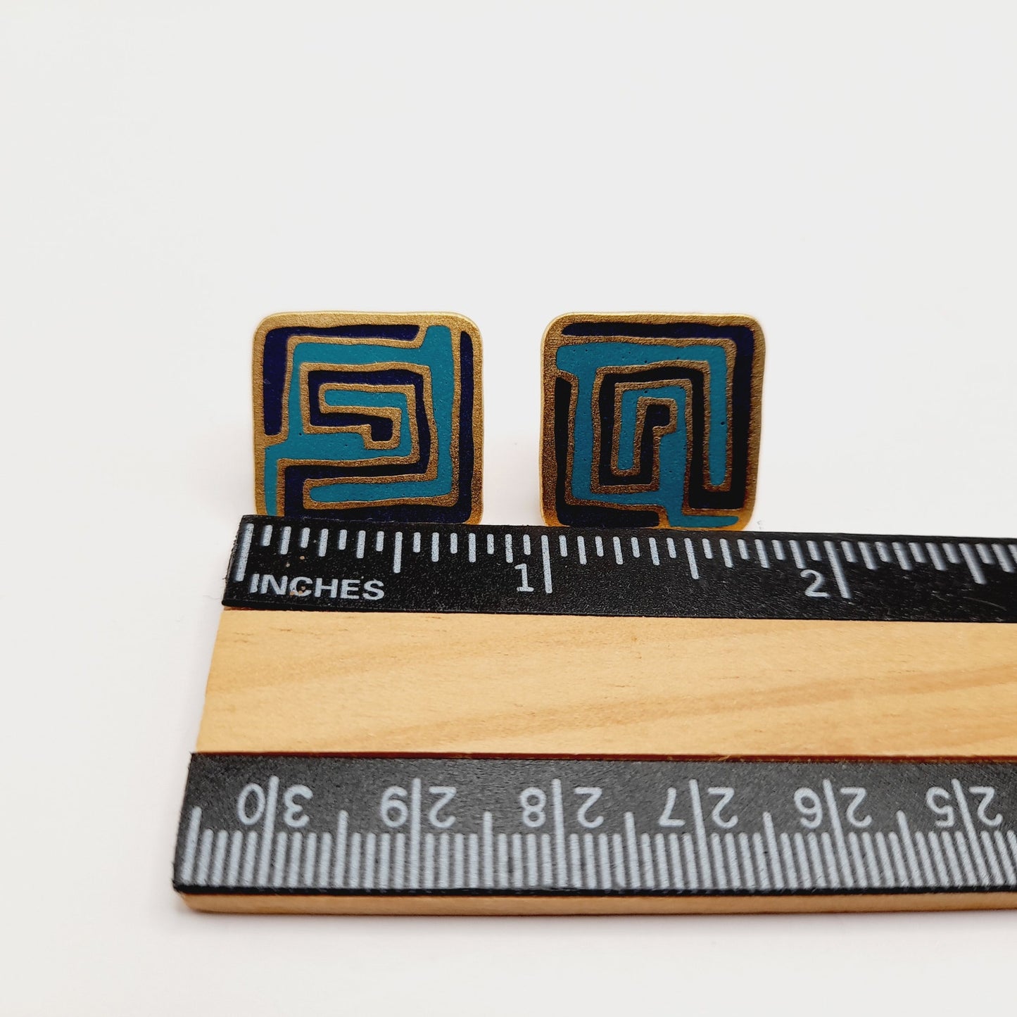 Laurel Burch “Mystery” Earrings – Vintage Enamel Geometric Post Earrings, Signed