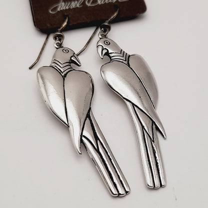 Vintage 1988 Laurel Burch Parrot Earrings – Original Card – Silver Tone Dangle Jewelry