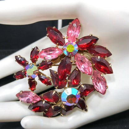Vintage Beau Jewels Rhinestone Set – 1950s Brooch & Earrings, Red AB Crystals