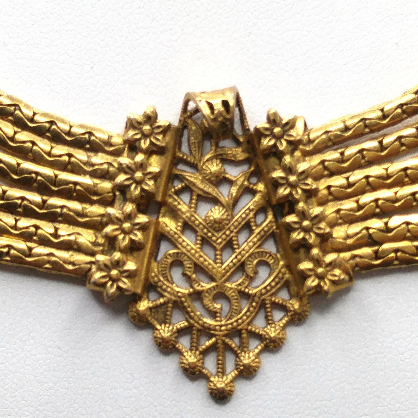 Freirich Victorian Choker Necklace, Gold Plated, Six Strands, 1960s Vintage Jewelry