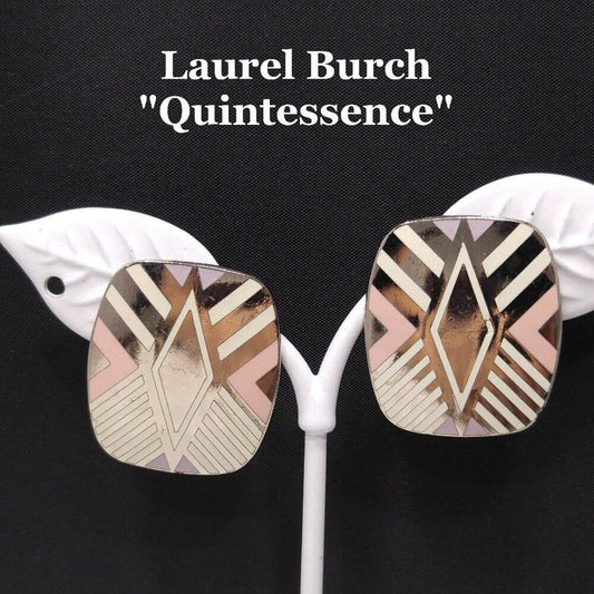 Vintage Laurel Burch "Quintessence" Geometric Earrings, Rhodium Plated, 1 1/8"