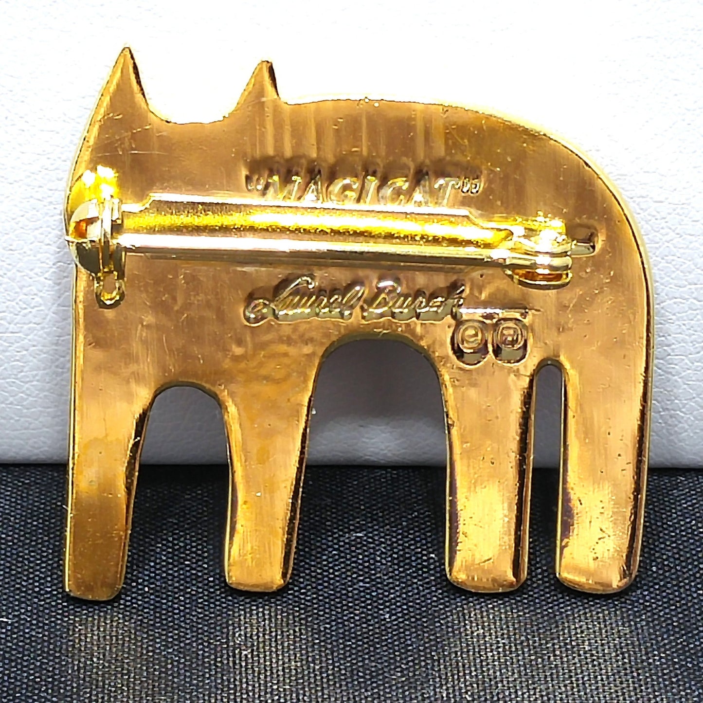 Laurel Burch "Magicat" Red Cat Brooch, Gold Plated Cloisonne Enamel, 1980s Vintage Jewelry