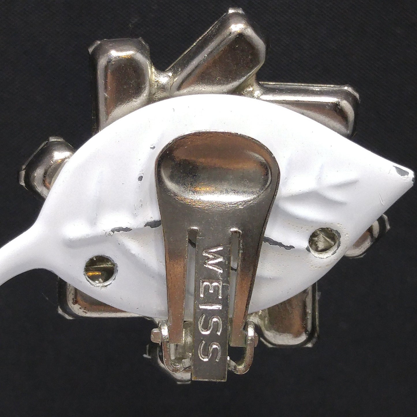 Vintage 1950s Weiss Clear Rhinestone Clip Earrings Baguette Floral Wedding