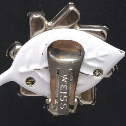 Vintage 1950s Weiss Clear Rhinestone Clip Earrings Baguette Floral Wedding