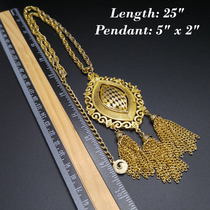 Lisner Long Pendant Necklace, Three Tassel Pendant, 1960s Vintage Jewelry