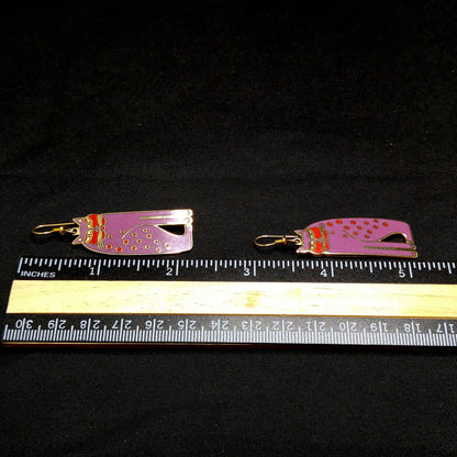 Laurel Burch "Siamese Cats" Long Earrings, Gold Plated, Purple Enamel, 1980s