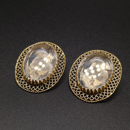 Whiting & Davis Cameo Intaglio Clip Earrings, Gold Plated, 1960s Vintage Jewelry