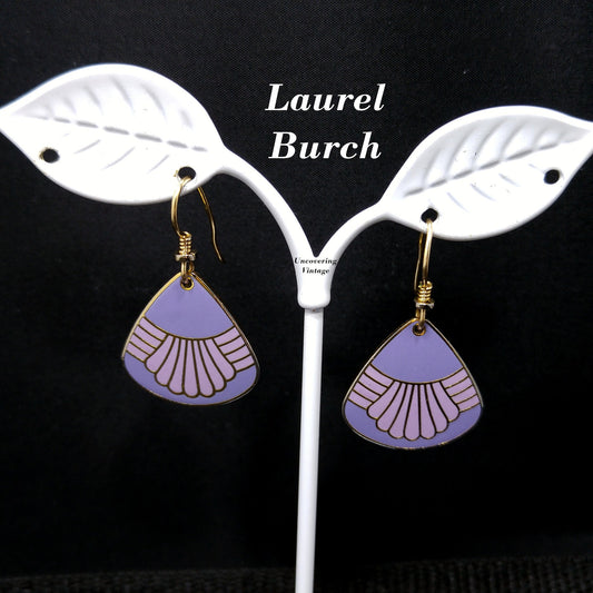 Vintage Laurel Burch Waterfall Purple Pink Drop Earrings, Gold Plated