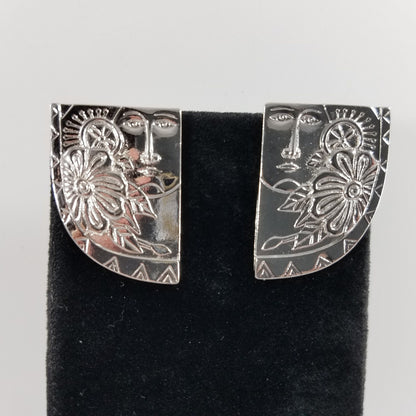 Vintage Laurel Burch Blossoming Woman Earrings, Rhodium Plated, 1990s