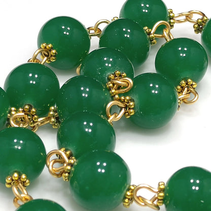 Vintage Japan Beads Hand Wire Wrapped Necklace, Gold Brass Wire, 1960s Vintage Beads
