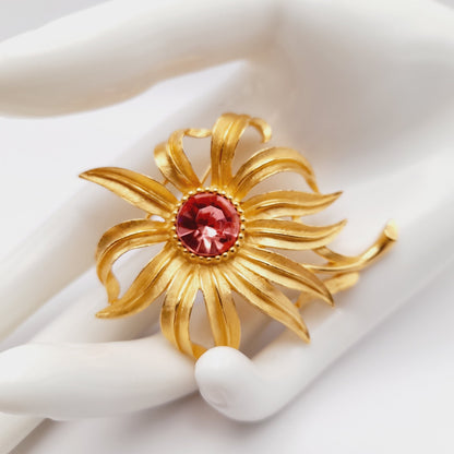 Vintage Trifari™ Flower Brooch with Pink Rhinestone Center