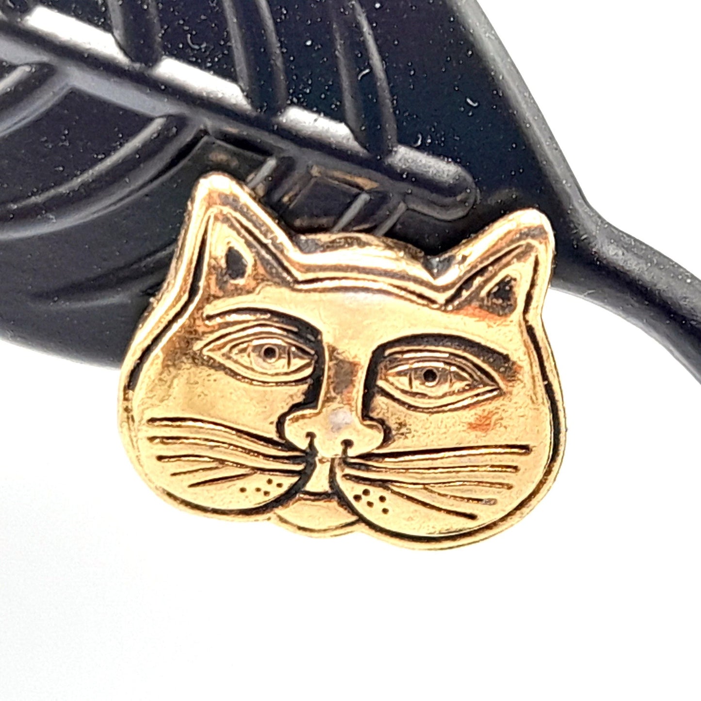 Laurel Burch Cat Face Earrings, Gold Plated Cats, Gold Filled Posts, 1980s
