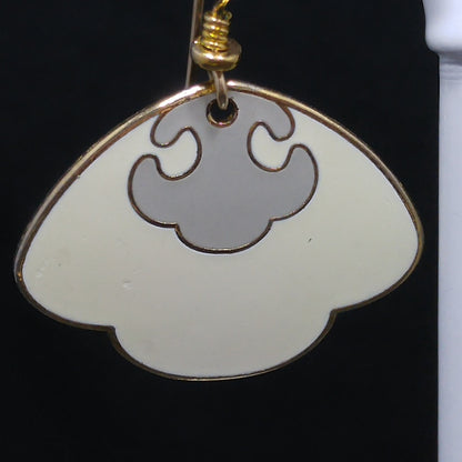 Vintage Laurel Burch Cream Scalloped Fan Earrings, Cream & Gray, Gold Plated