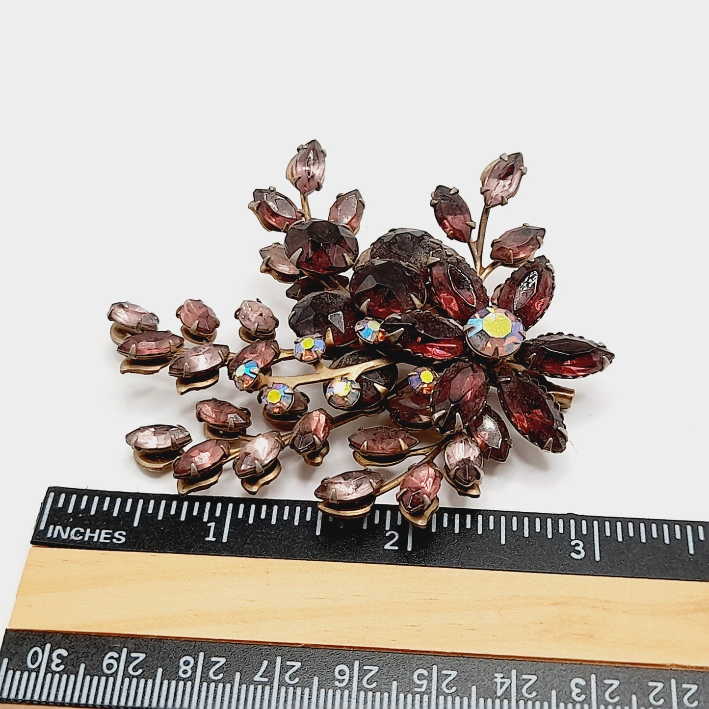 Vintage 1950s Purple Lavender Floral Spray Brooch - Beau Jewels Judy Lee Style Pin - 3 Inch Statement Jewelry