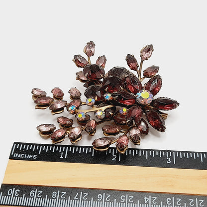 Vintage 1950s Purple Lavender Floral Spray Brooch - Beau Jewels Judy Lee Style Pin - 3 Inch Statement Jewelry